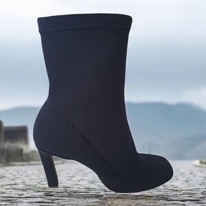 L'intervalle dark blue ankle sock boots stilettos ankle 4" heel Made in Spain